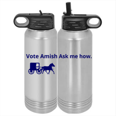 Vote Amish -  Custom 30 oz. Silver Stainless Steel Vacuum Insulated Water Bottle Thumbnail
