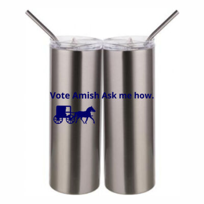 Vote Amish - 20 oz Stainless Silver Skinny Tumbler with Stainless Straw and Lid Thumbnail