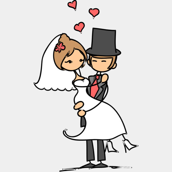 Cartoon Wedding Groom Bride Hug 10 Thumbnail
